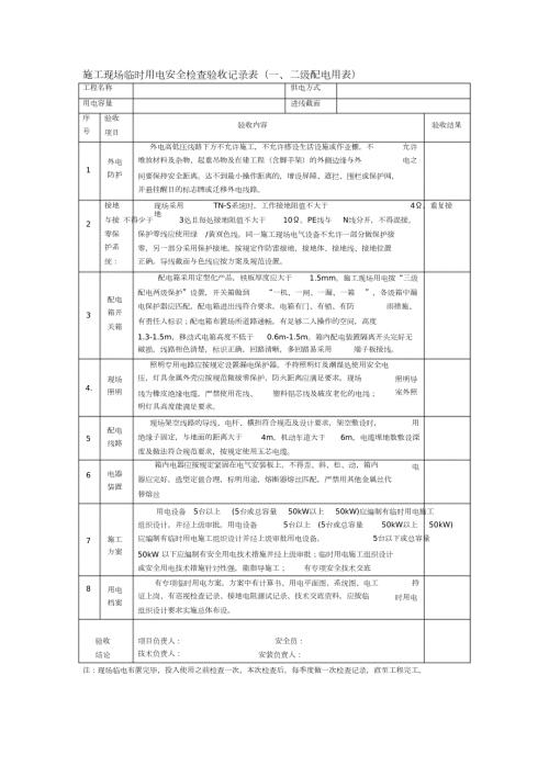 施工现场临时用电安全检查验收记录完整版.doc