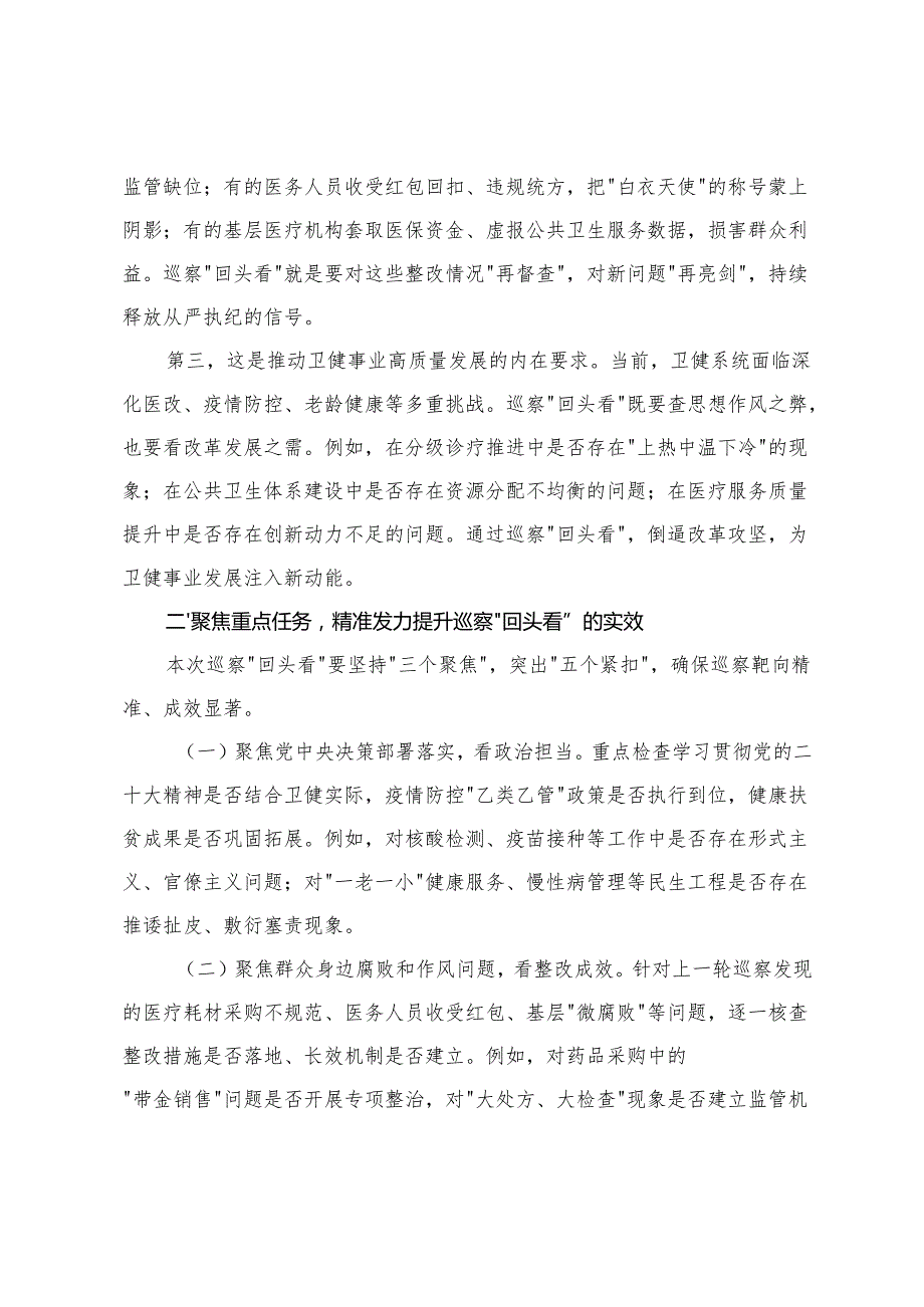 2025年 副市长在市委卫健系统巡察“回头看”工作动员部署会上的讲话.docx_第2页
