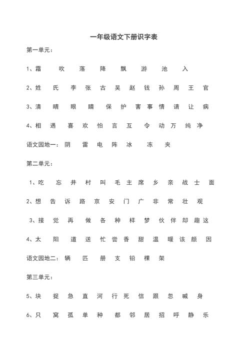 新部编一年级语文下册一年级语文下册识字表.doc