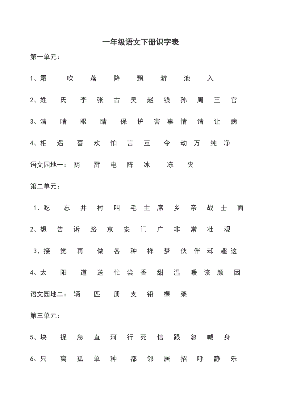 新部编一年级语文下册一年级语文下册识字表.doc_第1页