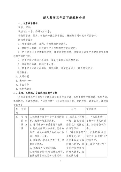 新人教版三年级下册教材分析.doc
