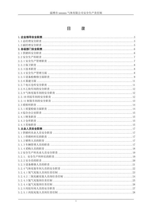 某气体有限公司安全生产责任制汇编.docx