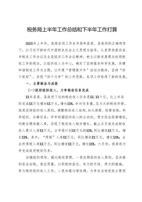 税务局上半年工作总结和下半年工作打算.docx