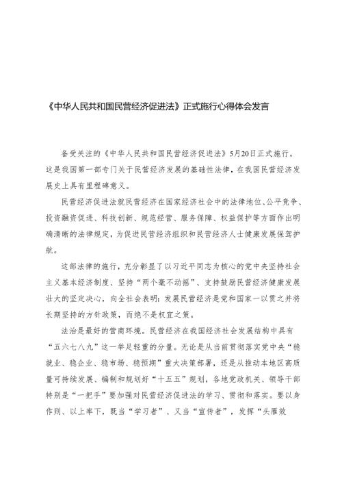 4篇 2025年正式施行《中华人民共和国民营经济促进法》心得体会发言.docx