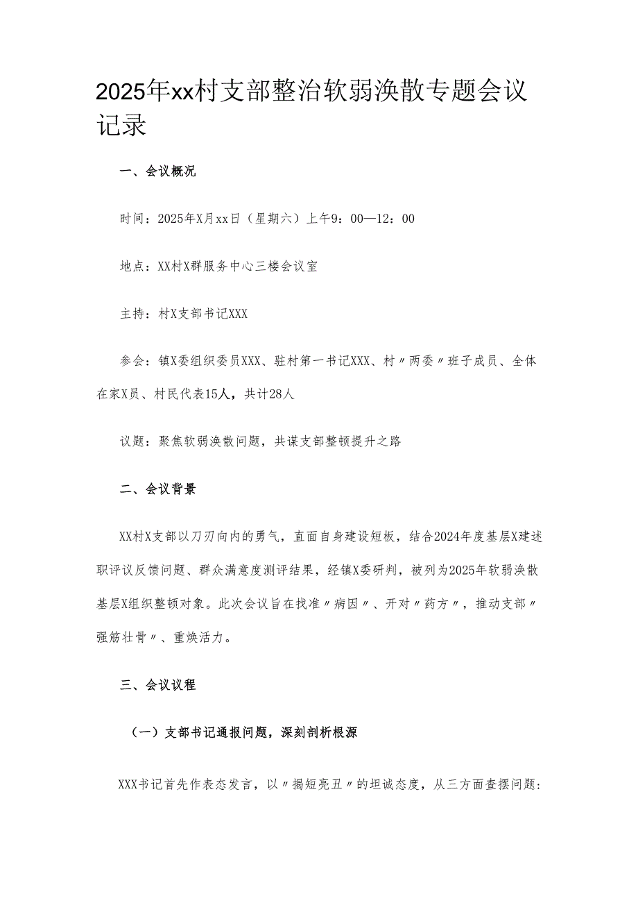 2025年xx村支部整治软弱涣散专题会议记录.docx_第1页