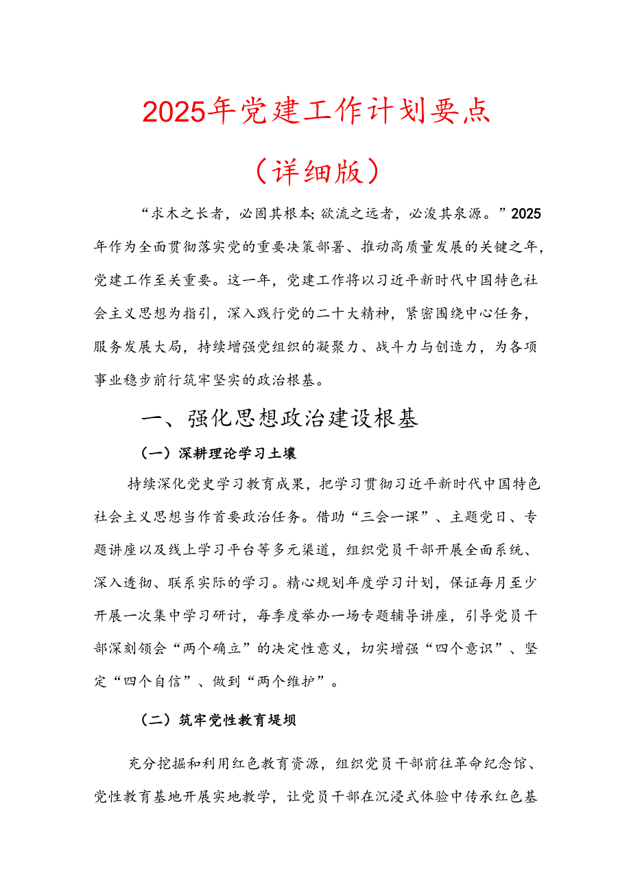 2025 年党建工作计划要点.docx_第1页