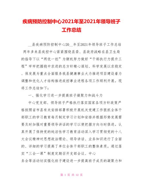 疾病预防控制中心2021年至2021年领导班子工作总结.doc
