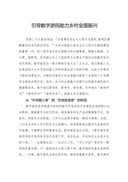 引导数字游民助力乡村全面振兴.docx
