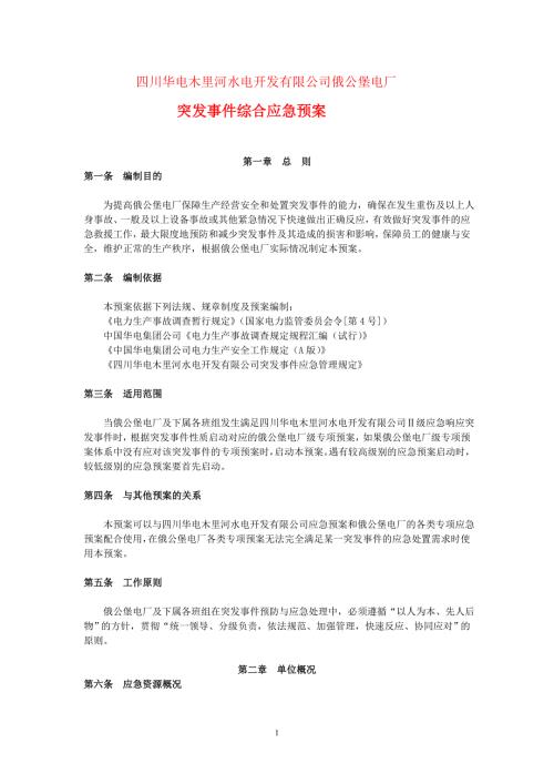 水电站突发事件综合应急预案.doc