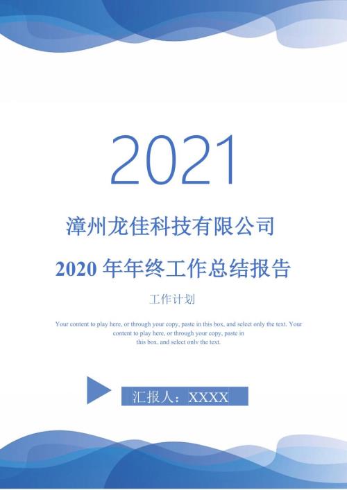 漳州龙佳科技有限公司年终工作总结报告.doc