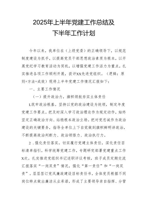 开展2025年上半年《党建工作总结》及下一步工作打算（3份）_72.docx