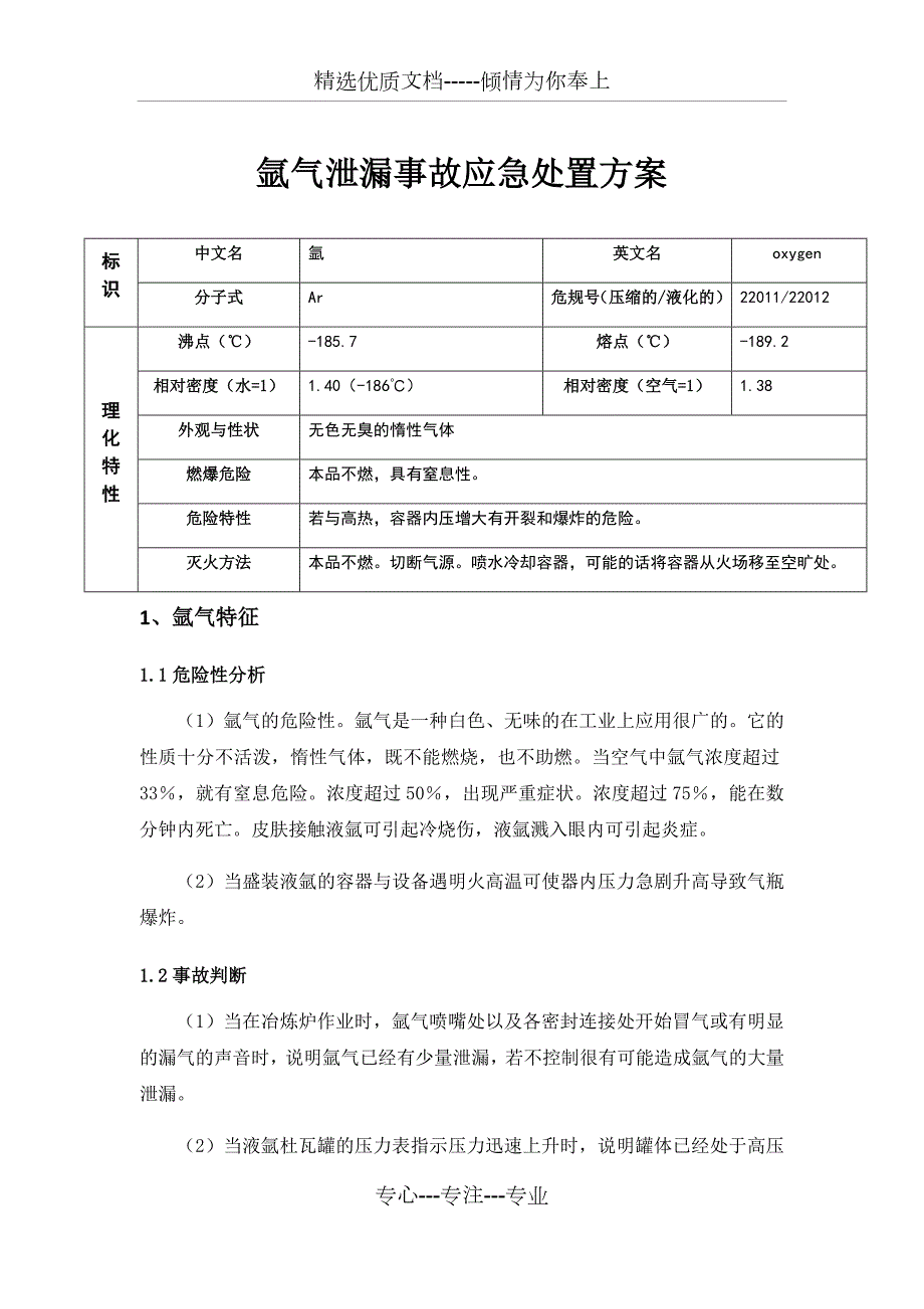 氩气泄露事故应急处置方案正本.docx_第1页