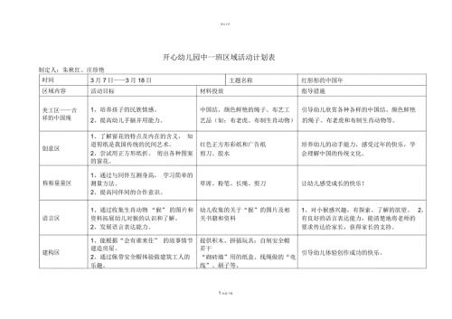 开心中班区域活动计划表.doc