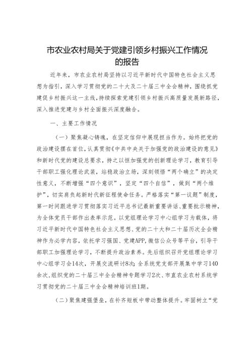市农业农村局关于党建引领乡村振兴工作情况的报告.docx