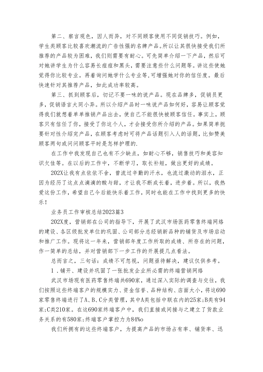 业务员工作审核总结2025（19篇）.docx_第3页
