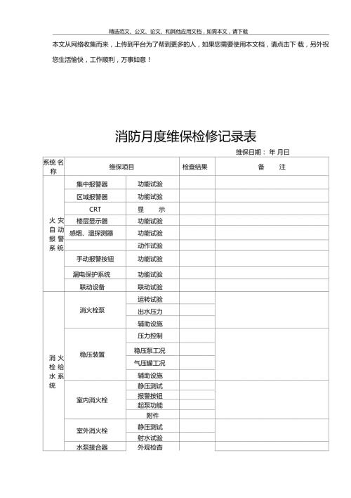消防维保月度检查表.doc
