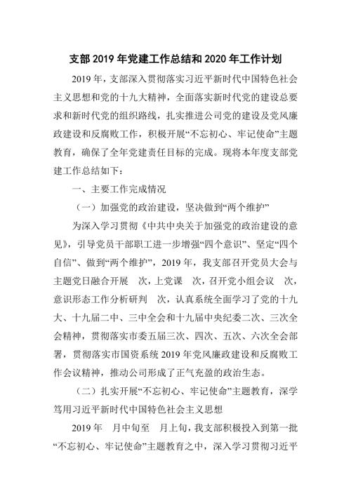 支部党建工作总结和2020年工作计划.docx