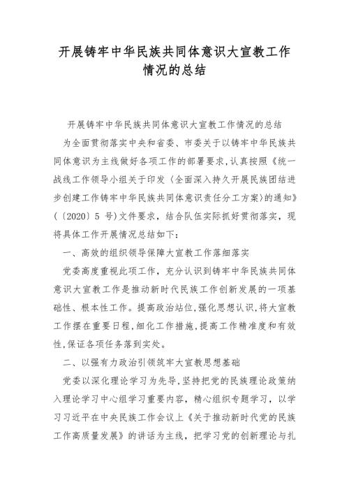 开展铸牢中华民族共同体意识大宣教工作情况的总结.docx