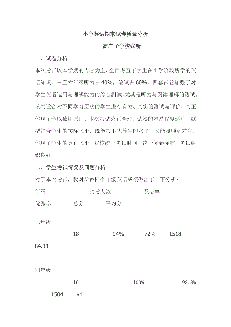 小学英语期末试卷质量分析.doc_第1页