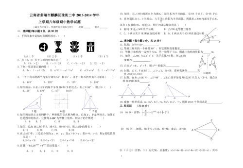 曲靖市麒麟区珠街二中八年级上期中数学试卷含答案.doc