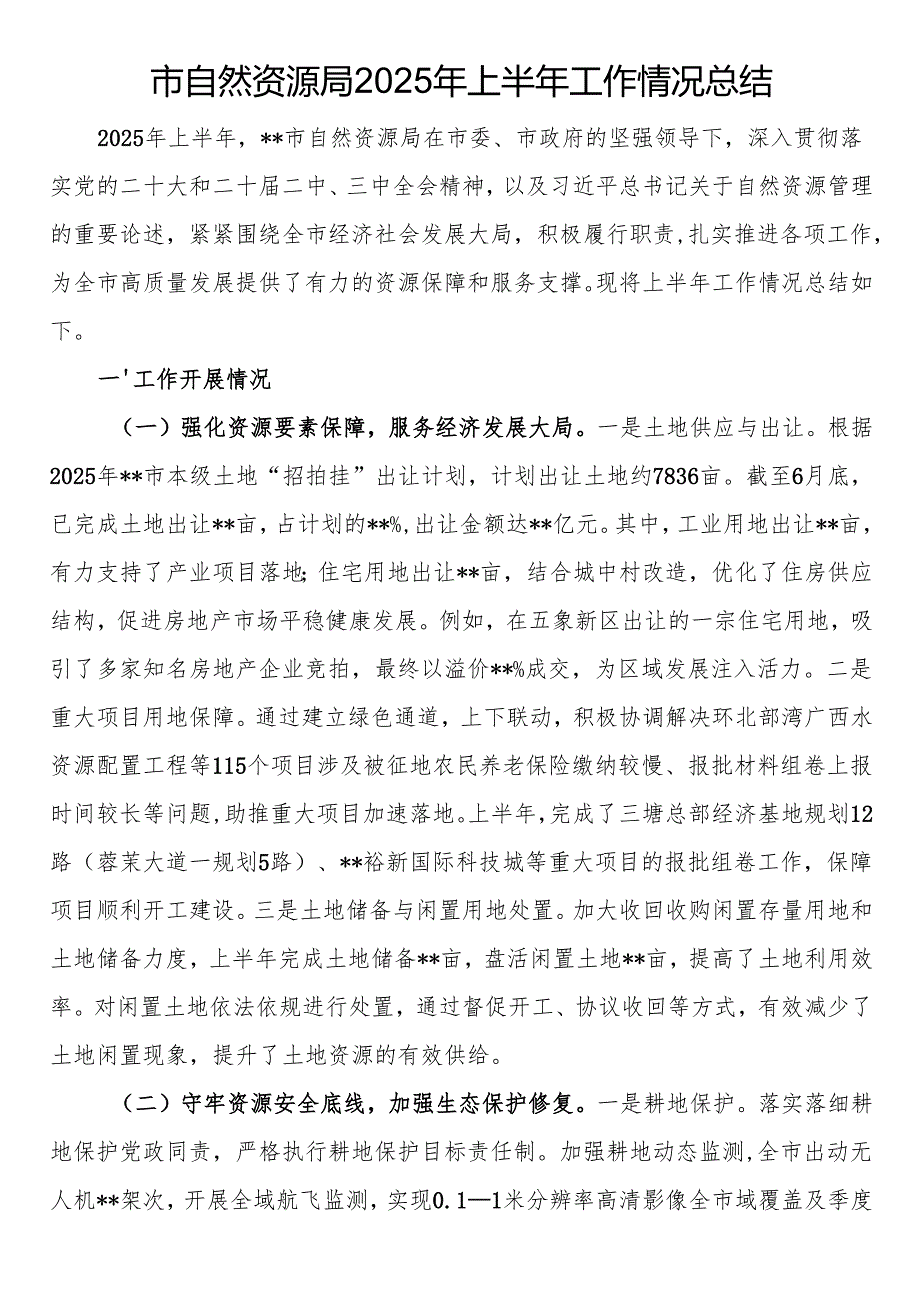 市自然资源局2025年上半年工作情况总结.docx_第1页