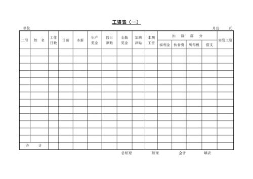 工资计算工资表一.DOC
