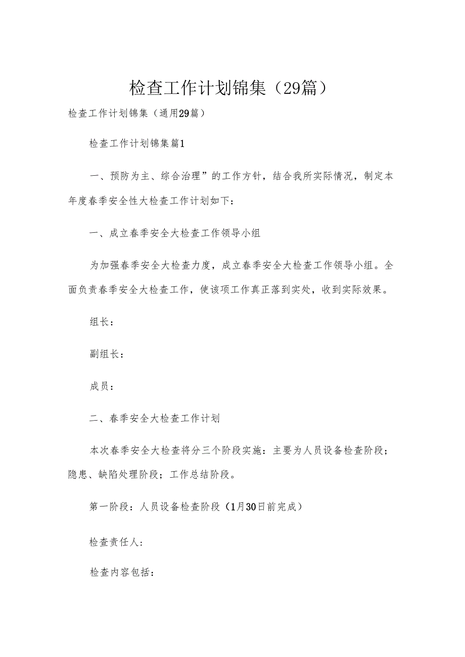 检查工作计划锦集（29篇）.docx_第1页