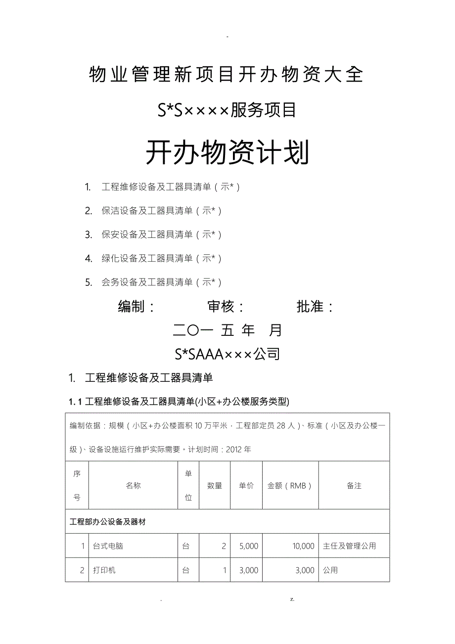 最新最全物业管理新项目开办物资大全.doc_第1页