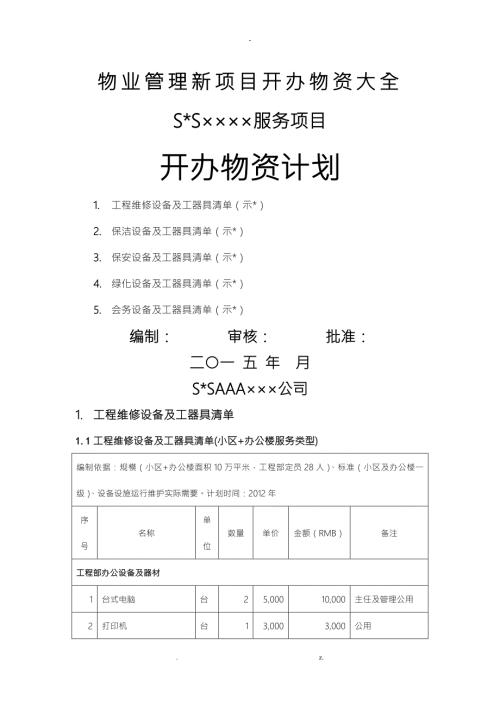 最新最全物业管理新项目开办物资大全.doc