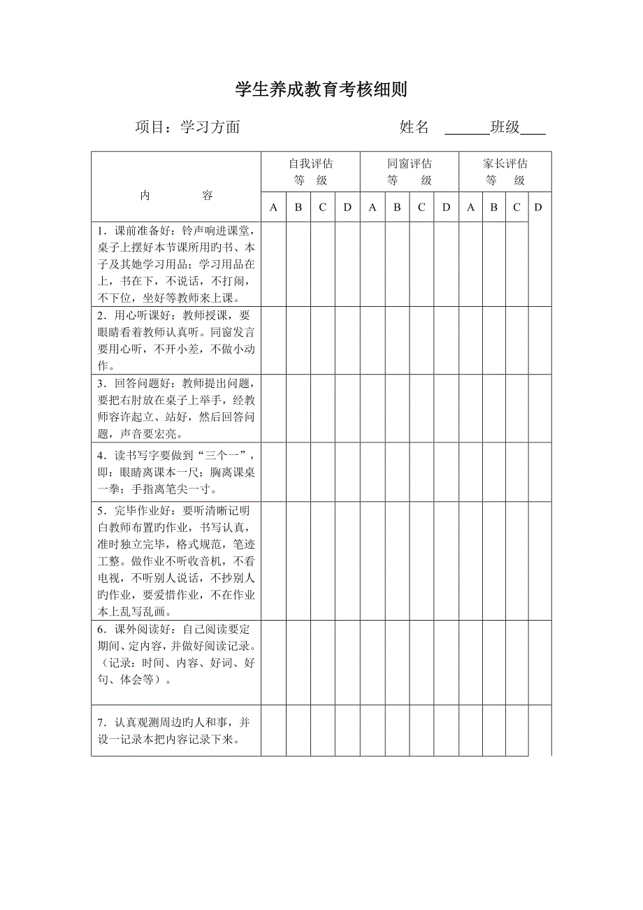 小学生养成教育考评标准细则.doc_第1页