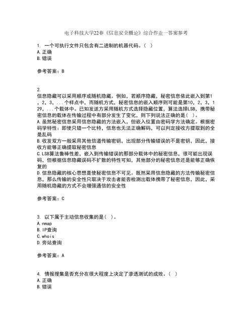 电子科技大学22信息安全概论综合作业一答案参考58.docx