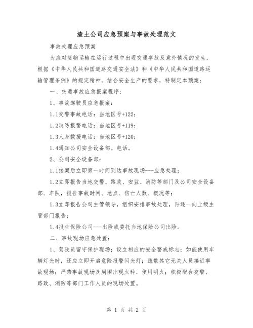 渣土公司应急预案与事故处理范文.doc