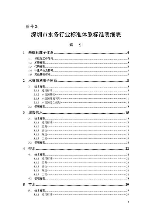 深圳市水务行业标准体系标准明细表.doc