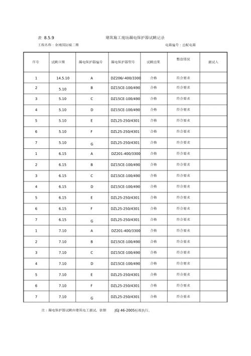 施工现场漏电保护器试跳记录完整版.doc