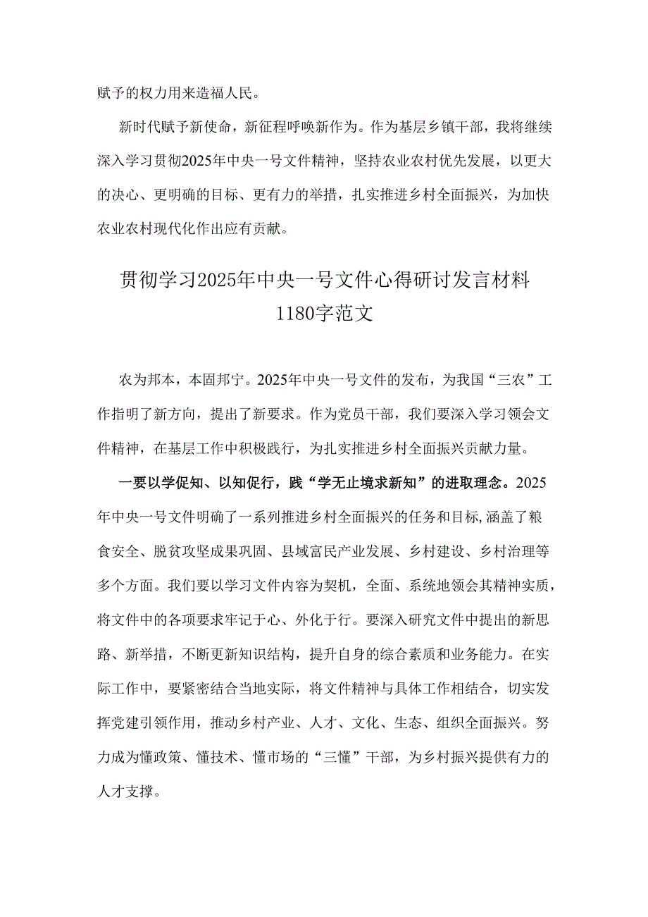 2025年中央一号文件学习心得研讨发言材料文稿2份.docx_第3页