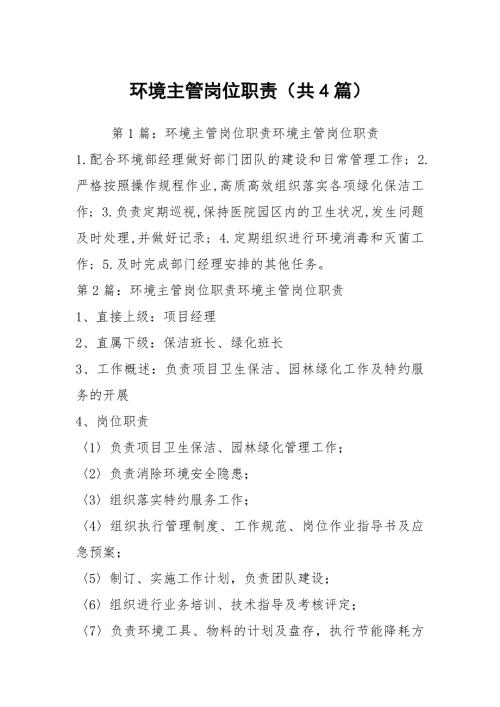 环境主管岗位职责共4篇.docx