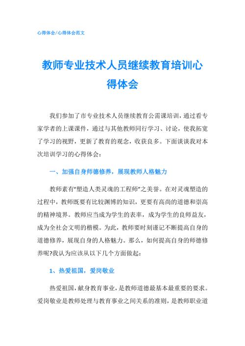 教师专业技术人员继续教育培训心得体会.doc