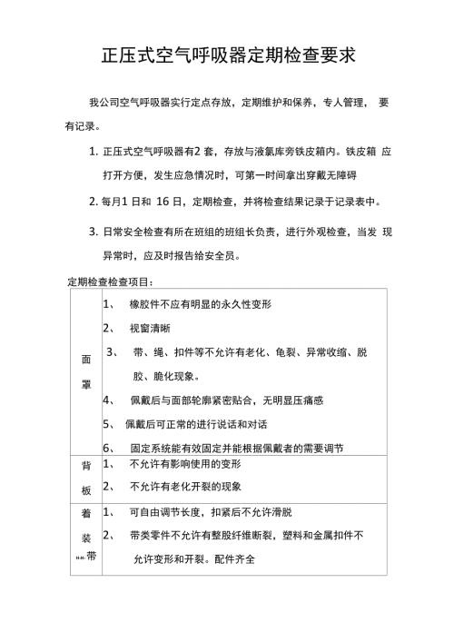 正压式空气呼吸器检查记录表.docx