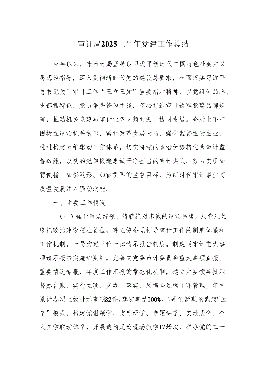 审计局2025上半年党建工作总结.docx_第1页