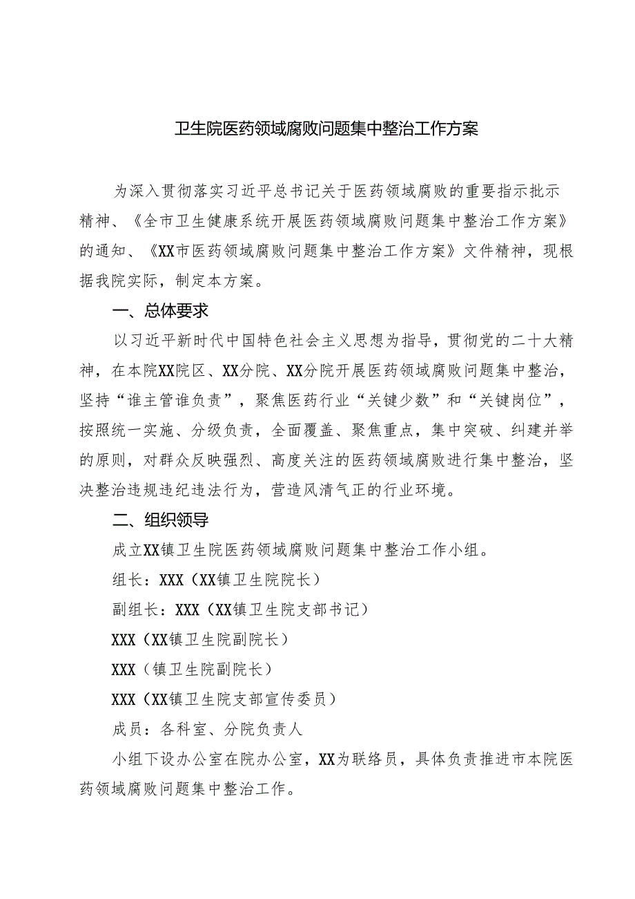 卫生院医药领域腐败问题集中整治工作方案范文5篇.docx_第1页