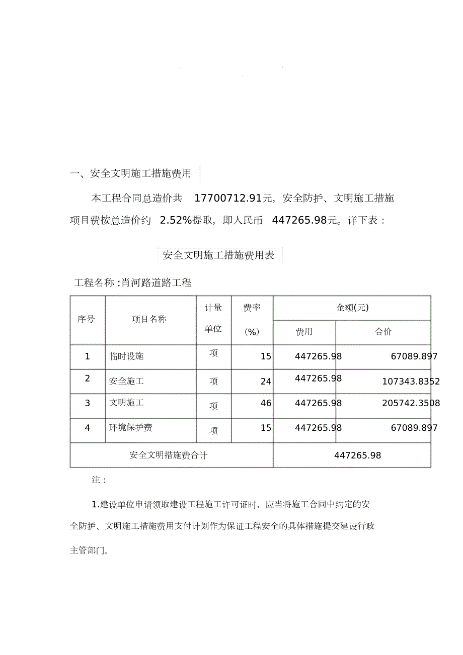 市政工程安全文明施工措施费提取和使用计划完整版.doc_第1页