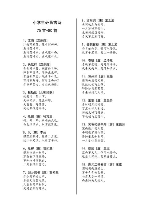 小学生必背古诗75首80首已排版.docx