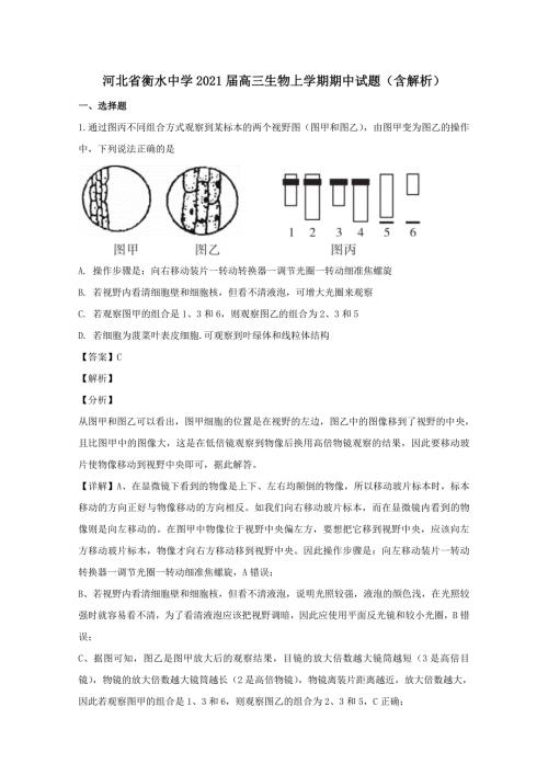 河北省衡水中学2021高三生物上学期期中试题含解析.doc