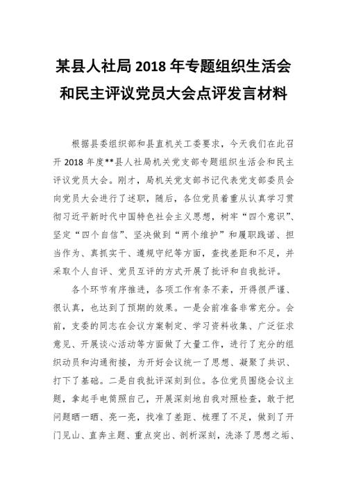 某县人社局专题组织生活会和民主评议党员大会点评发言材料.docx