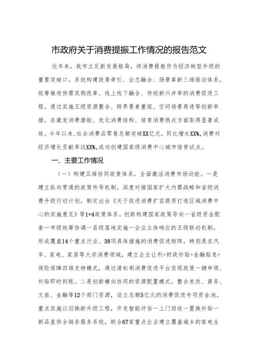 市政府关于消费提振工作情况的报告范文.docx