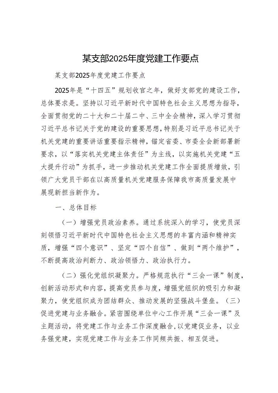 某支部2025党建工作要点.docx_第1页