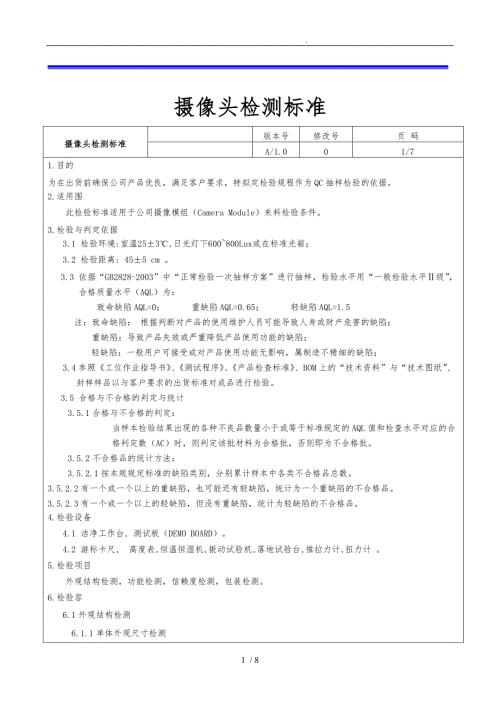 摄像头品质检测规范标准.doc