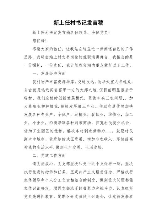 新上任村书记发言稿.doc