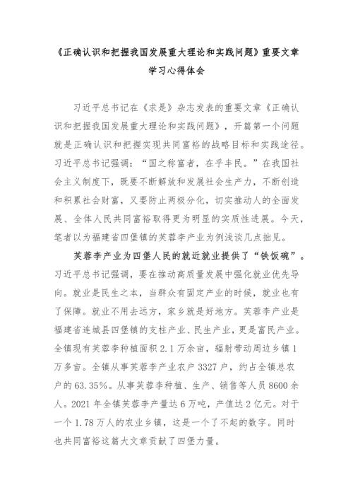 正确认识和把握我国发展重大理论和实践问题重要文章学习心得体会2篇.docx