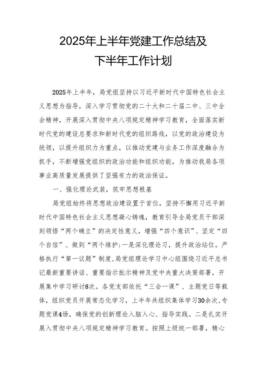开展2025年上半年党建工作总结及下半年工作计划（3份）.docx_第1页